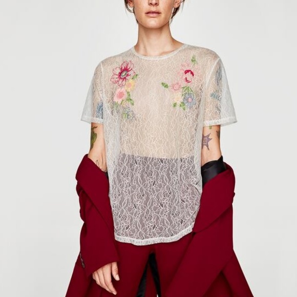 Zara Tops - ZARA Embroidered lace t-shirt blouse A006